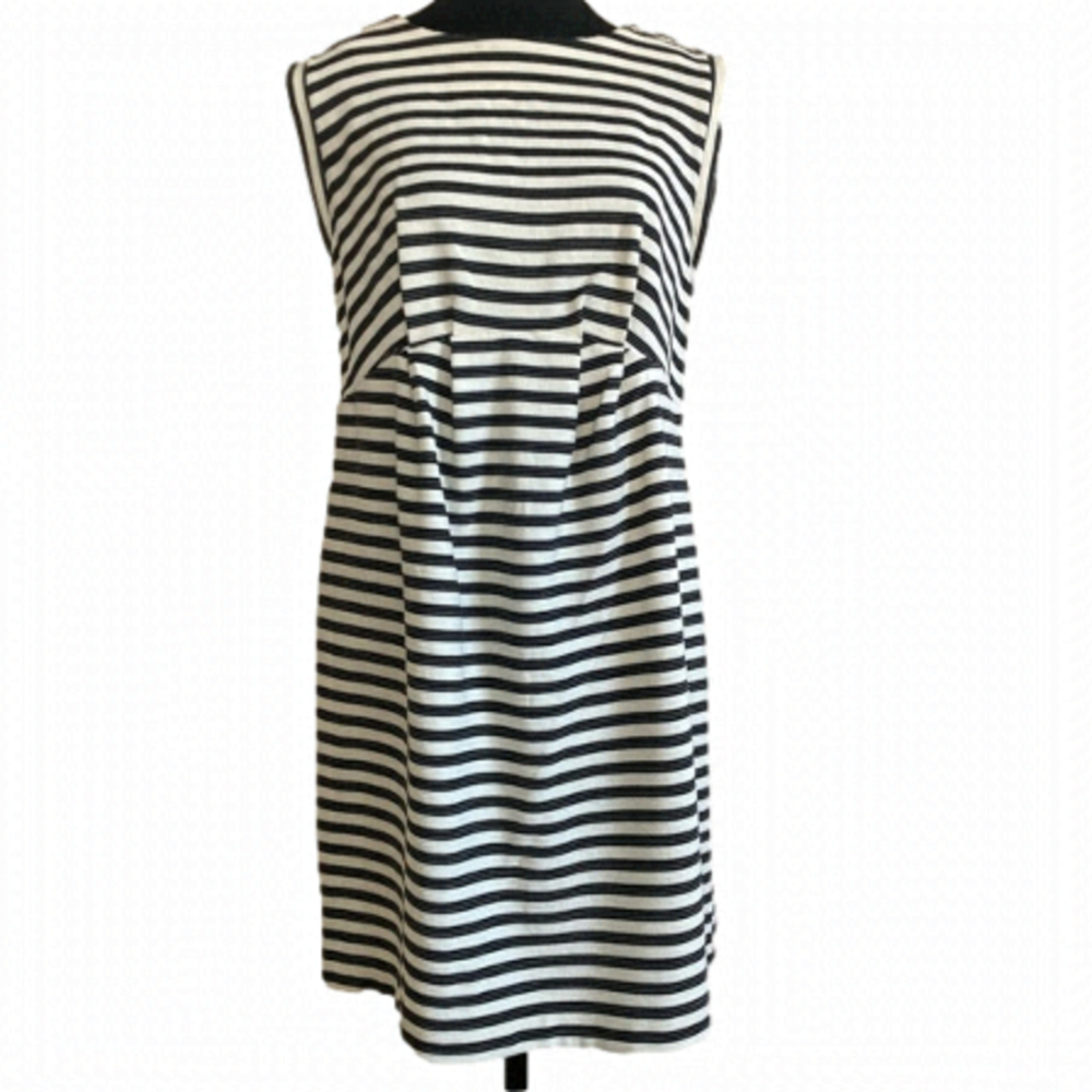 Liz Lange maternity black & cream striped sleeveless cotton blend dress.…